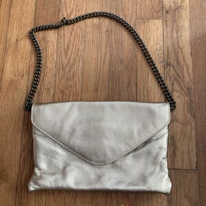 J. Crew Gold Leather Envelope Purse Clutch Chain Strap Metallic Evening Cocktail
